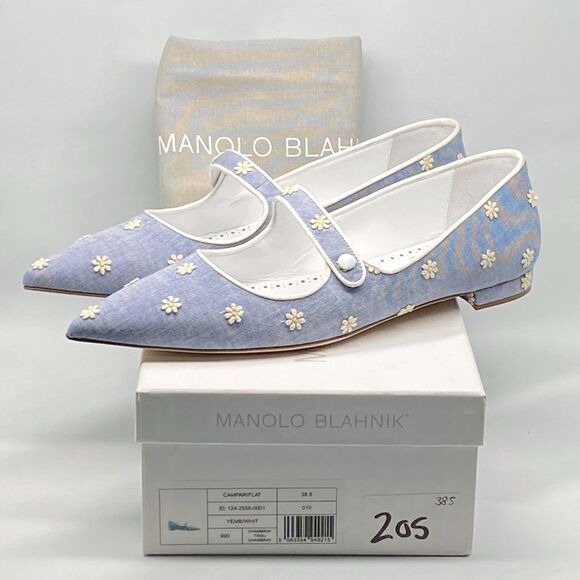 Manolo Blahnik Campari Blue Mary Jane Ballet Flats size 38.5 - Picture 11 of 13
